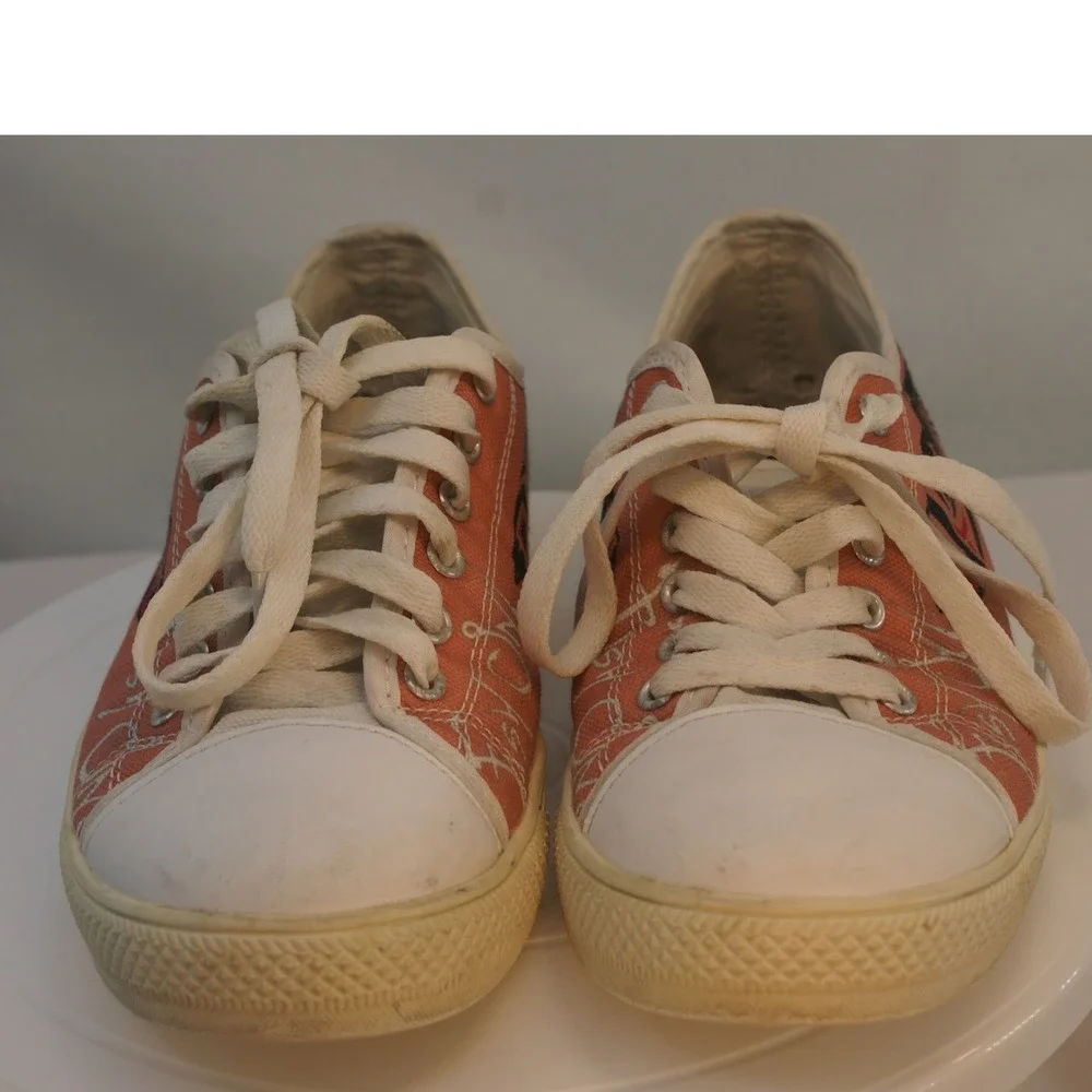 Fish On Salmon Canvas Low Top Sneakers PNW Native‎ Art Style Women 6 EU 39